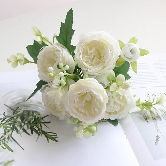 4 Branches 5 heads 12.6 inch artificial flower bouquet silk peony - Picture 1 of 4